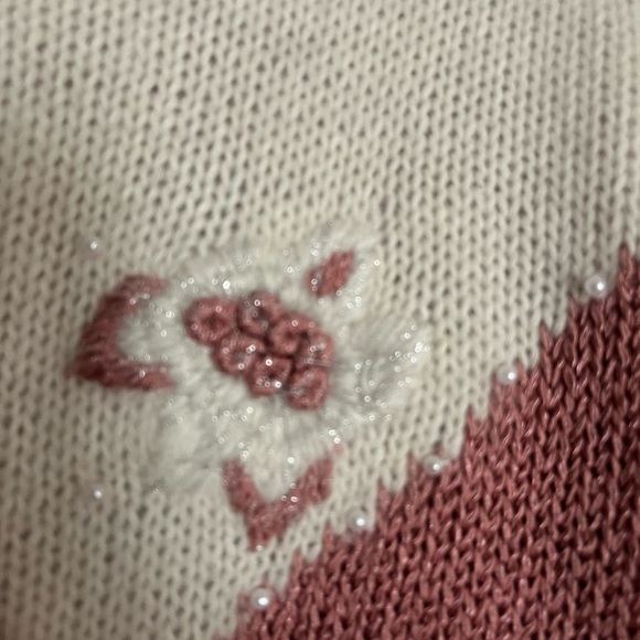 Rare 90s Braemar Jeremy Scott Angora Sweater Puff Shoulder, Pearl Beads Sz M - Picture 2 of 14